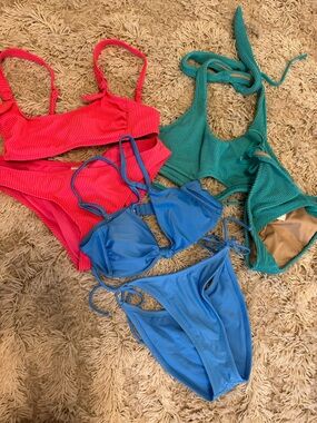Target Women's Bikini Set - Coral Pink, Teal, and Blue